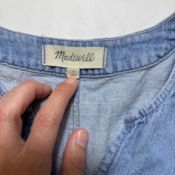 Madewell Blue Denim Popover Swing Dress Newsom Wash Linen Cotton Blend Sz Small - Picture 4 of 10